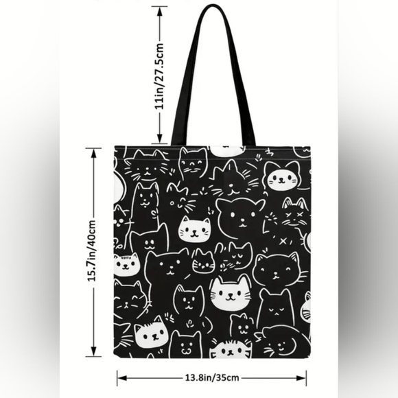 Tote Bag - Black and White Cat Print With Fixed Shoulder Straps. New In Plastic - Picture 2 of 3